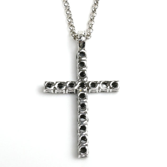 K18WG White Gold Black Diamond Cross Necklace