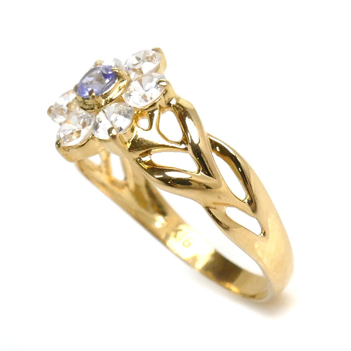 K18YG Yellow Gold CZ Ring Flower Motif