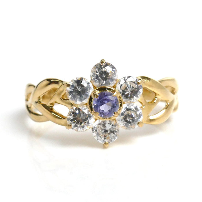 K18YG Yellow Gold CZ Ring Flower Motif