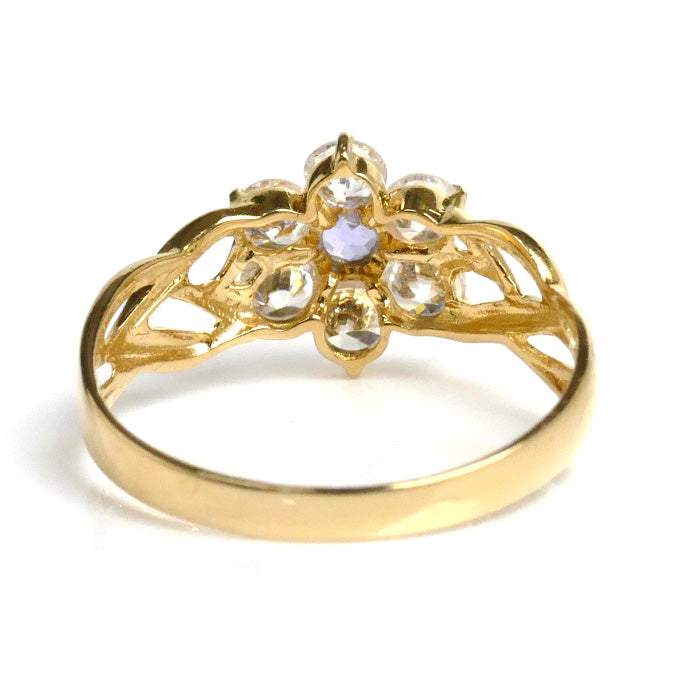 K18YG Yellow Gold CZ Ring Flower Motif