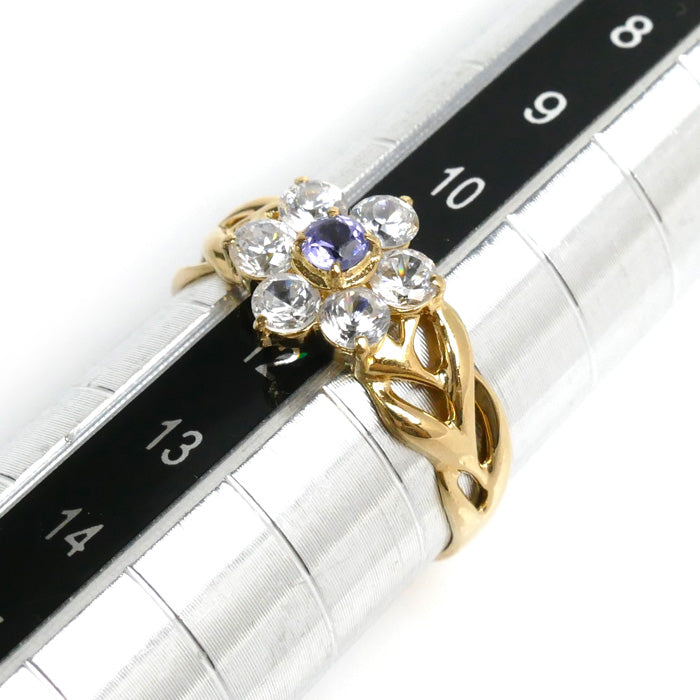 K18YG Yellow Gold CZ Ring Flower Motif