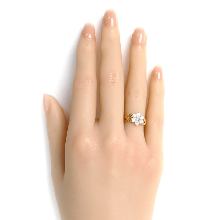 K18YG Yellow Gold CZ Ring Flower Motif