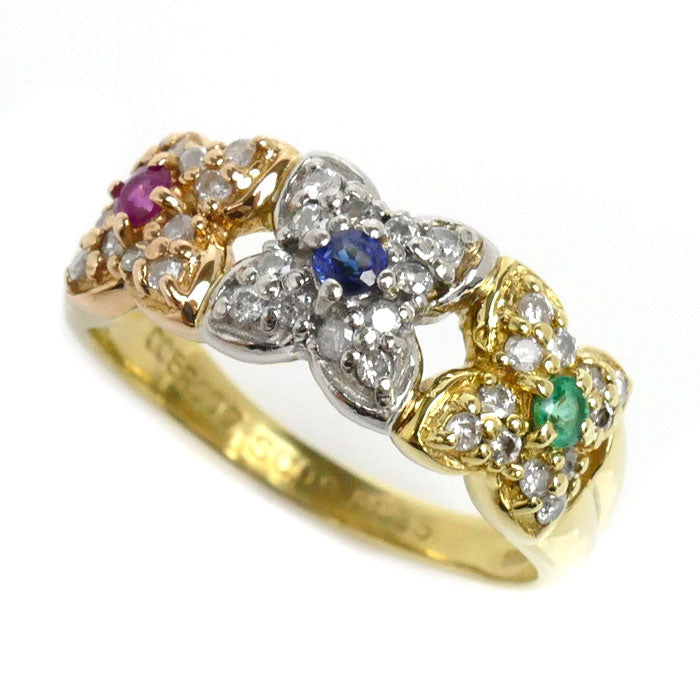 K18YG/Pt900 Ruby Sapphire Emerald Ring