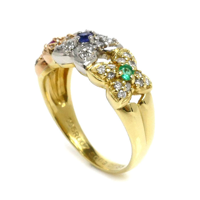 K18YG/Pt900 Ruby Sapphire Emerald Ring