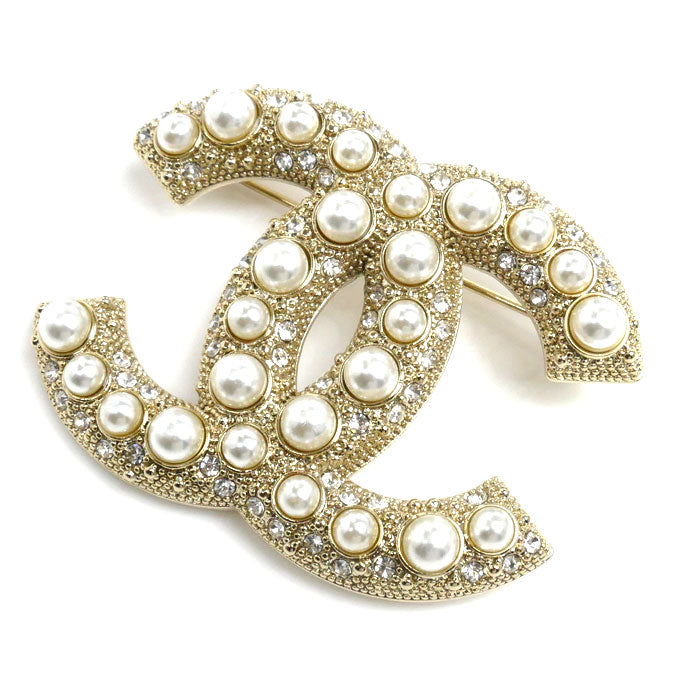 Chanel Metal Coco Mark Resin Pearl Brooch A64762