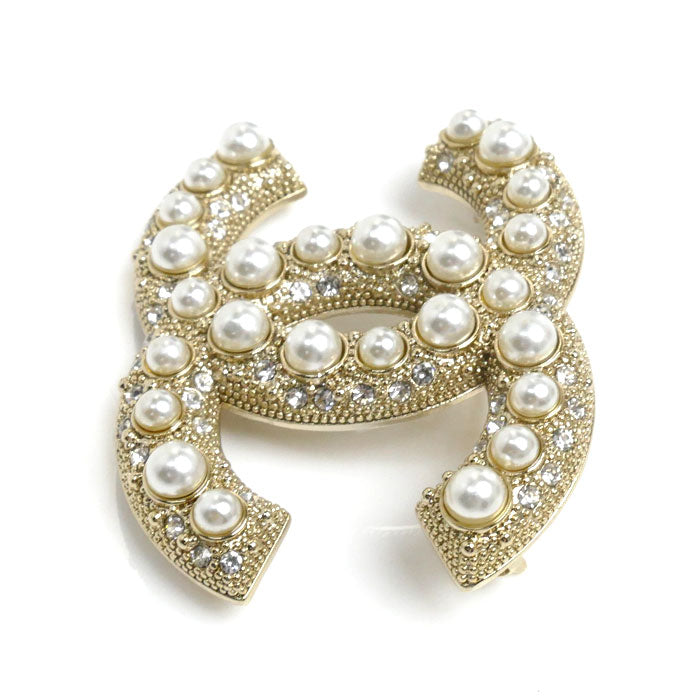 Chanel Metal Coco Mark Resin Pearl Brooch A64762