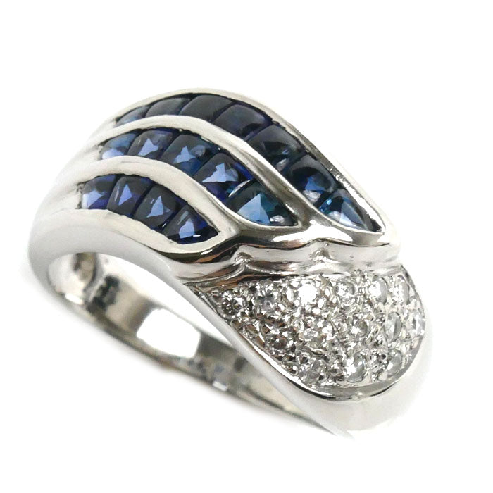 Pt900 Platinum Sapphire Diamond Ring