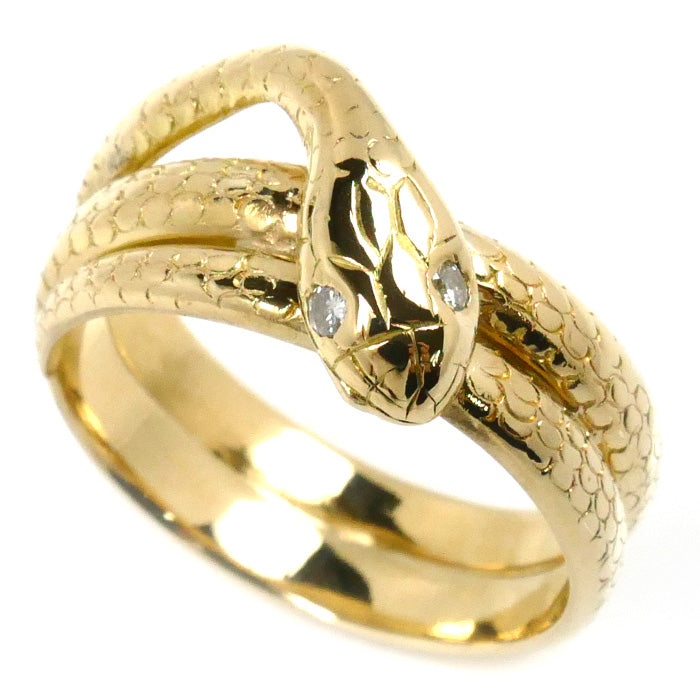 K18YG Yellow Gold Diamond Snake Ring