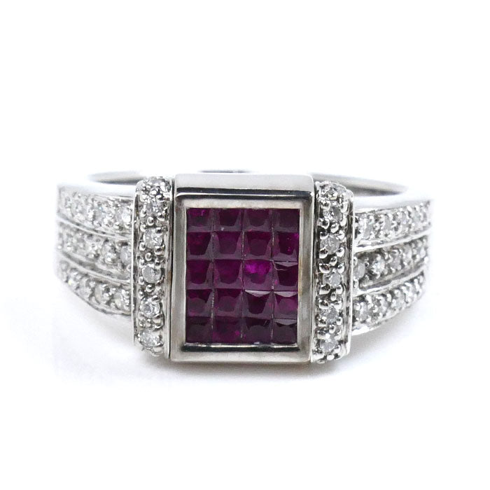 K18WG White Gold Ruby Diamond Ring