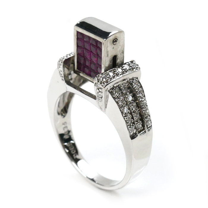 K18WG White Gold Ruby Diamond Ring