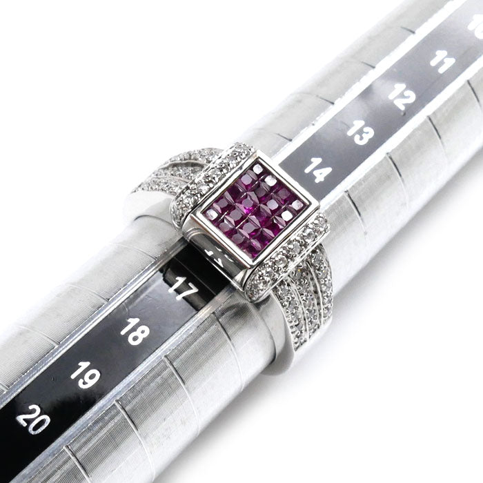 K18WG White Gold Ruby Diamond Ring