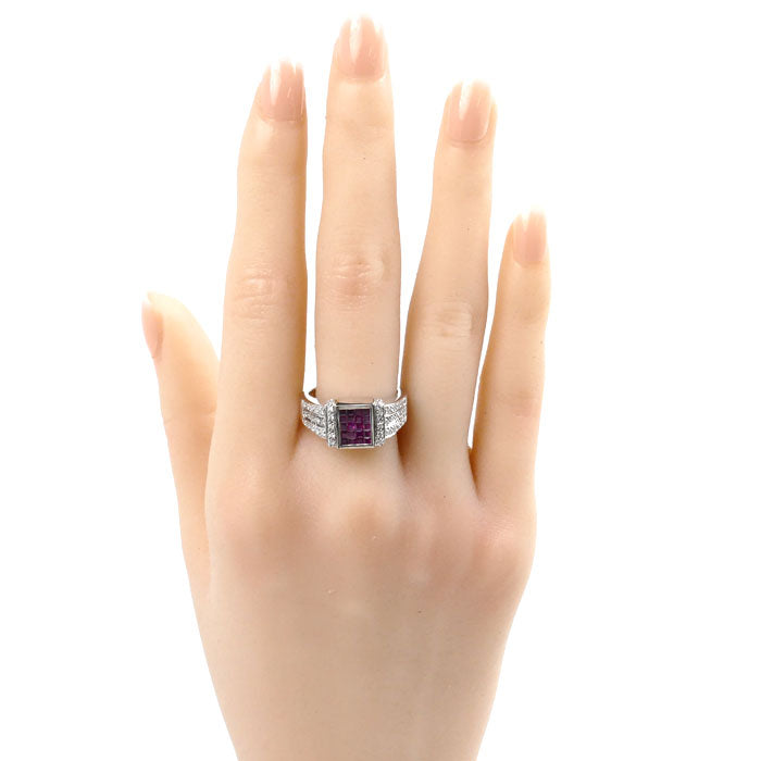 K18WG White Gold Ruby Diamond Ring