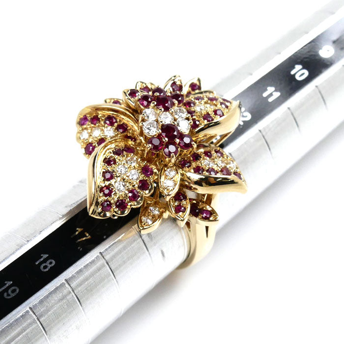 K18YG Yellow Gold Ruby Diamond Ring