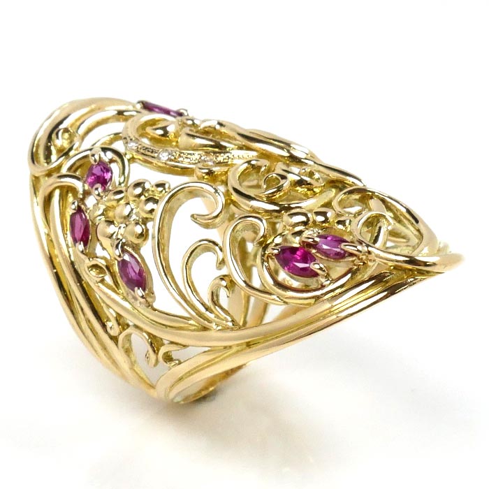 K18YG Yellow Gold Ruby Diamond Ring