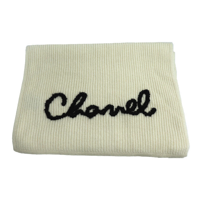 Chanel Logo Bead Scarf White Black