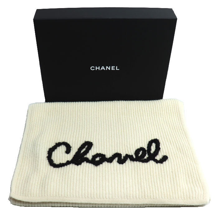 Chanel Logo Bead Scarf White Black