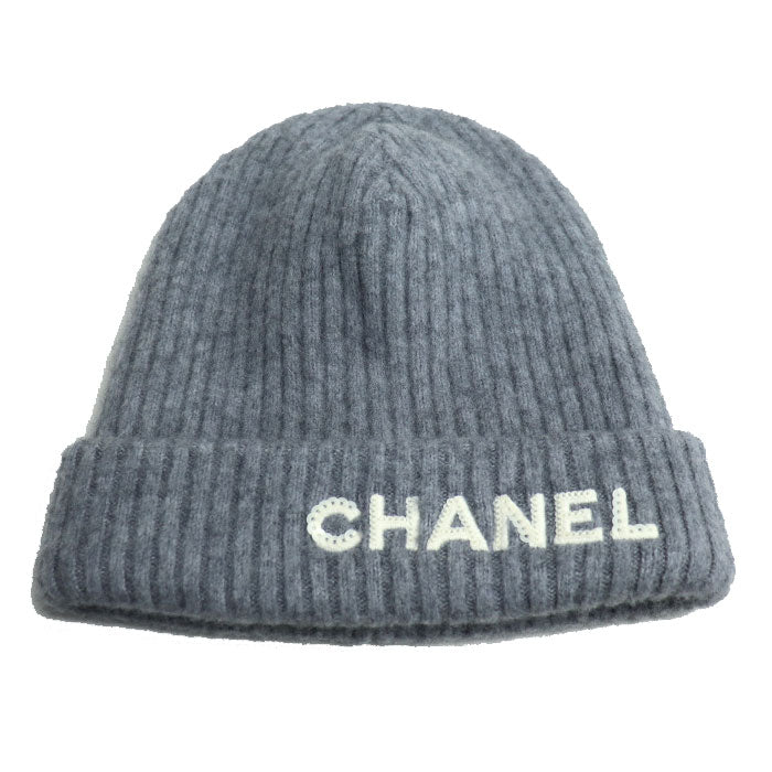 Chanel Logo Sequin Knit Cap Gray