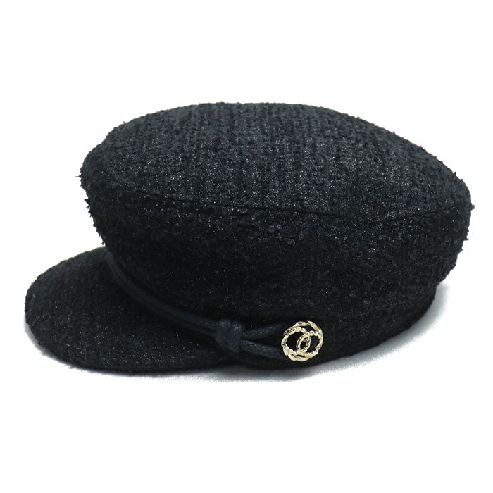 Chanel Tweed Coco Mark Cap Black M