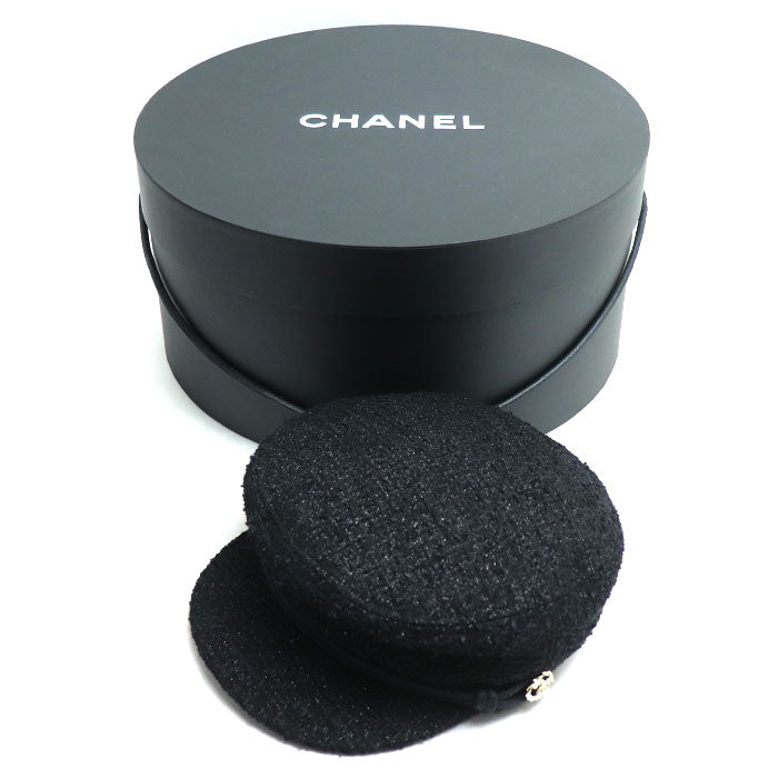 Chanel Tweed Coco Mark Cap Black M