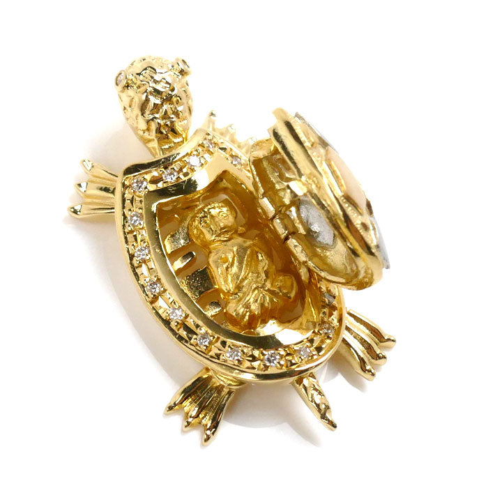 K24/K18/Pt900 Diamond Turtle Pendant