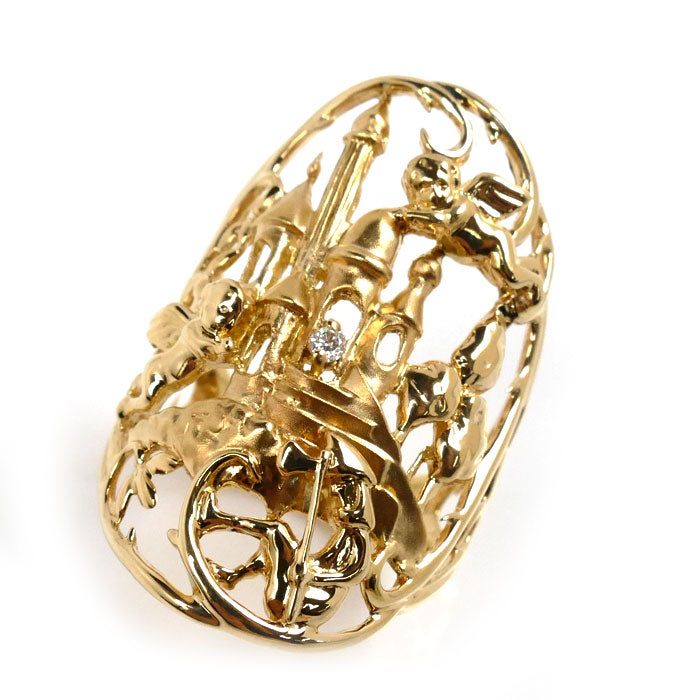 K18YG Yellow Gold Diamond Castle Angel Ring