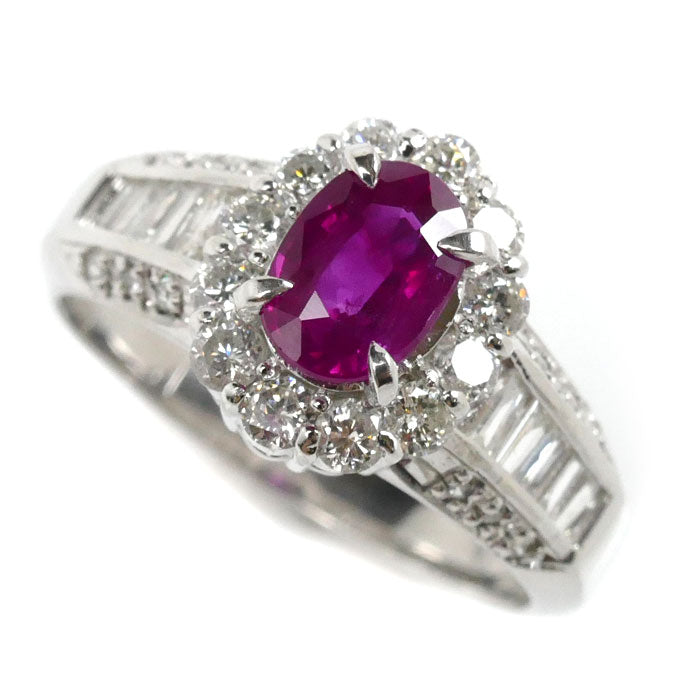 Pt900 Platinum Pink Sapphire Diamond Ring