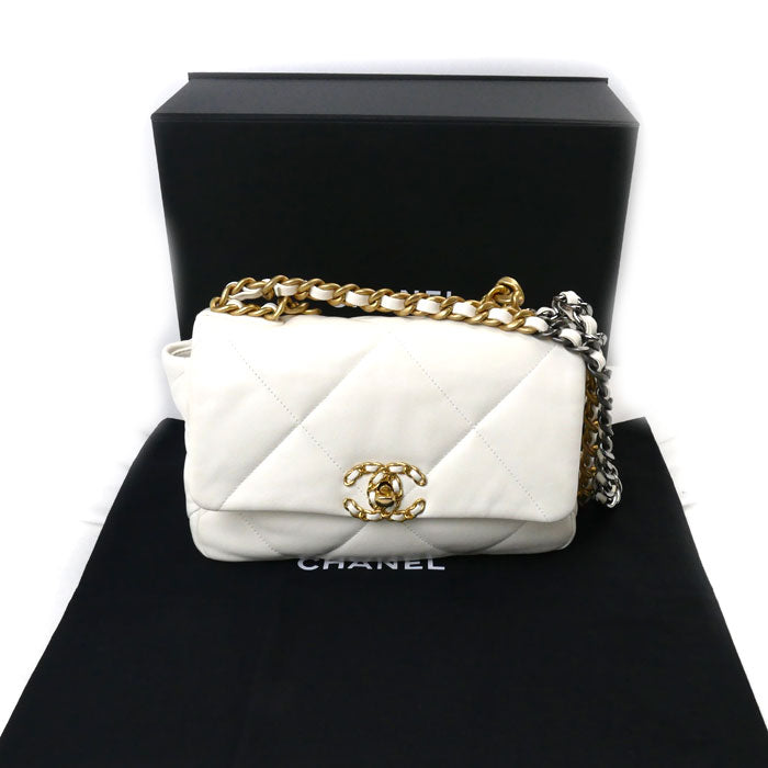 Chanel 19 Chain Shoulder Bag White AS1160