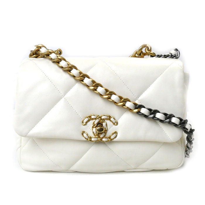 Chanel 19 Chain Shoulder Bag White AS1160