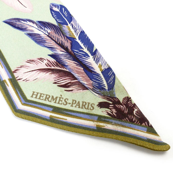 Hermes Silk Twilly Brazil Feather Scarf