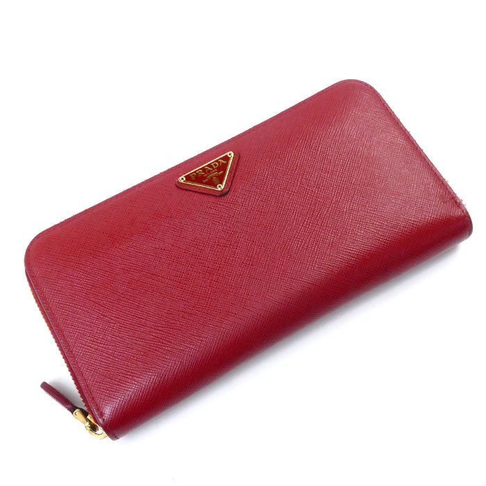 Prada Saffiano Leather Zip Wallet Red