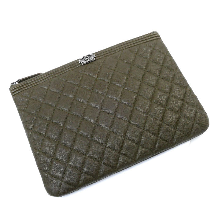 Chanel Boy Caviar Clutch Khaki