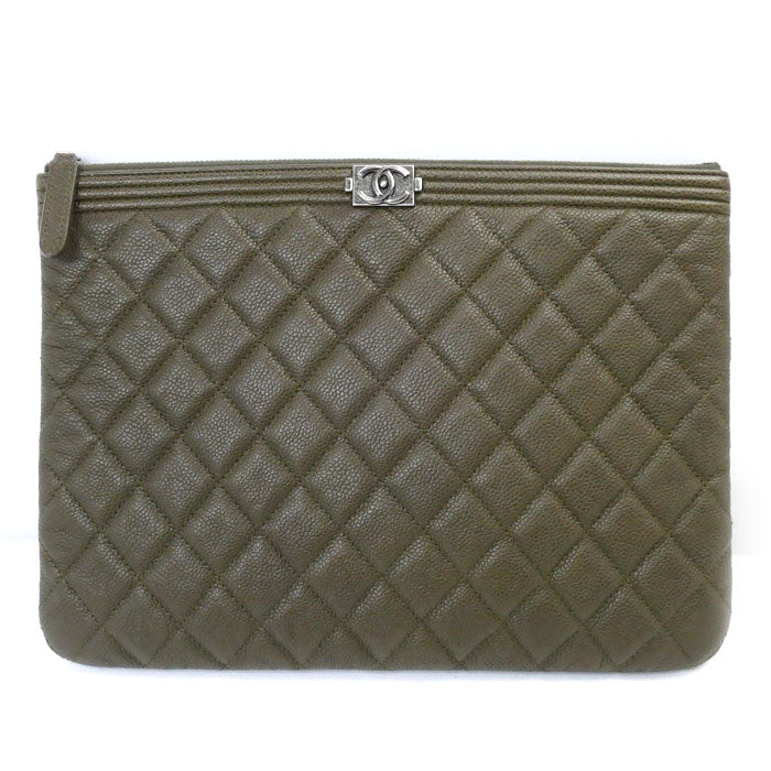 Chanel Boy Caviar Clutch Khaki