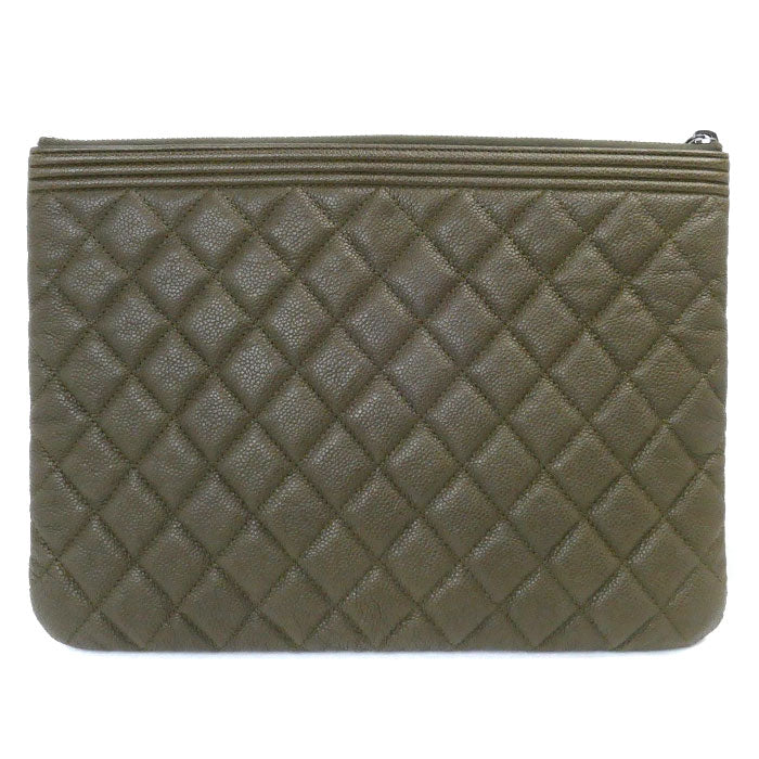 Chanel Boy Caviar Clutch Khaki