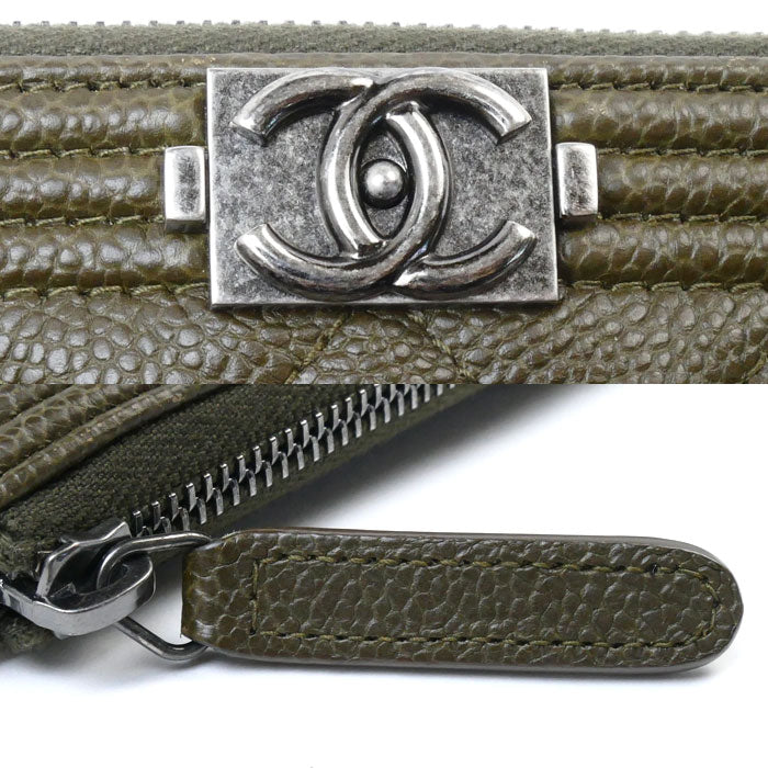 Chanel Boy Caviar Clutch Khaki