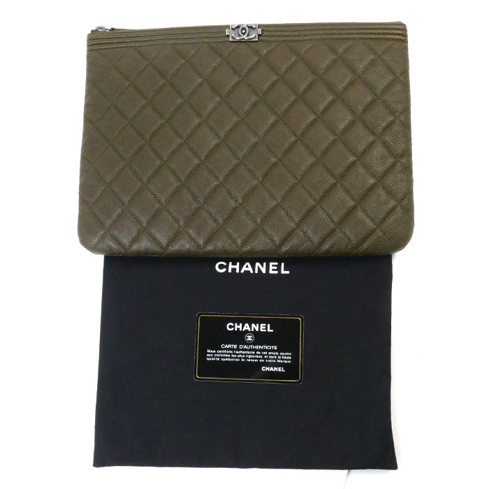 Chanel Boy Caviar Clutch Khaki