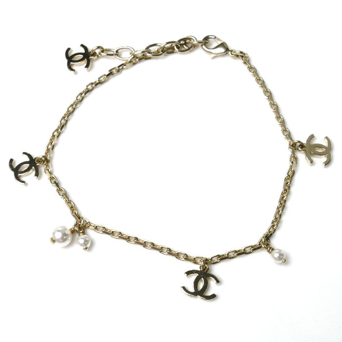 Chanel Metal Coco Mark Faux Pearl Anklet