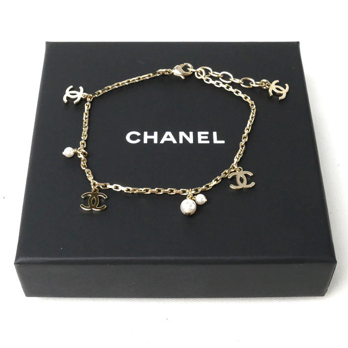 Chanel Metal Coco Mark Faux Pearl Anklet