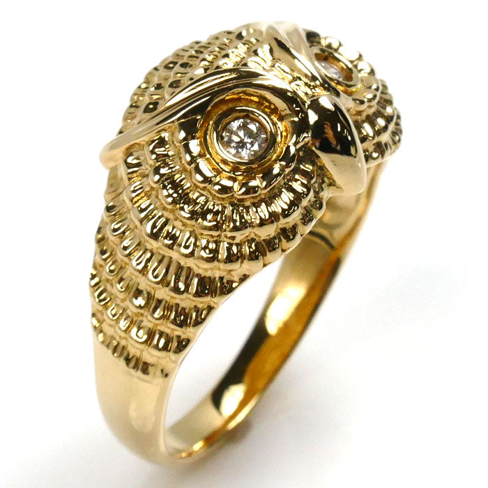 K18YG Yellow Gold Diamond Owl Ring