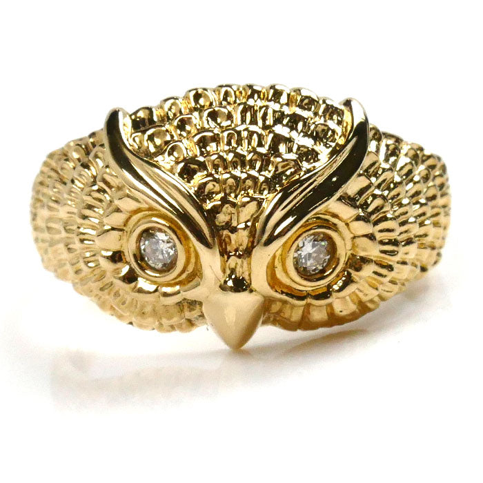 K18YG Yellow Gold Diamond Owl Ring