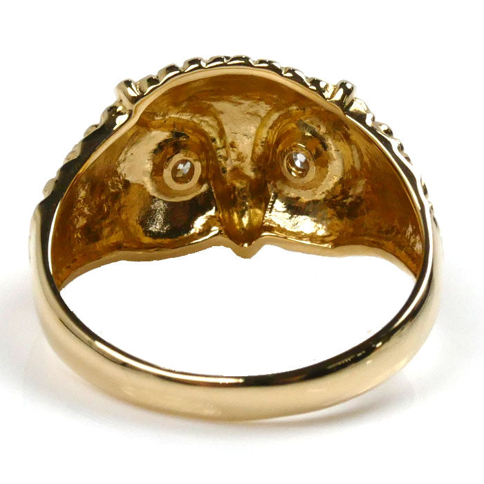 K18YG Yellow Gold Diamond Owl Ring