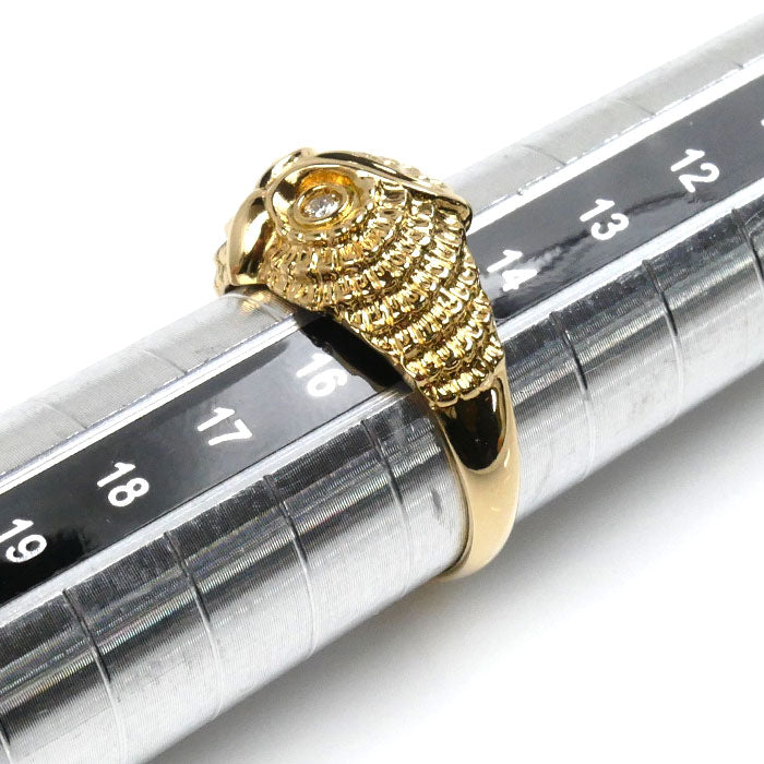 K18YG Yellow Gold Diamond Owl Ring