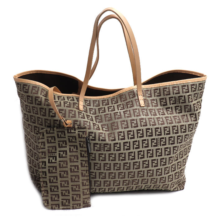 Fendi Zucchino Canvas Leather Tote Bag