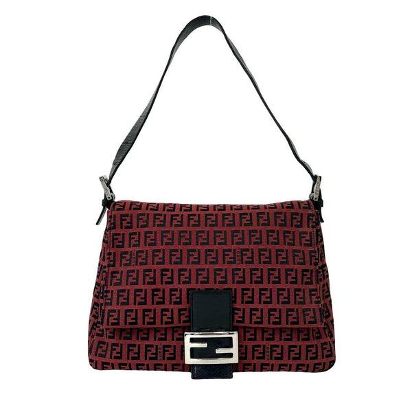 Fendi Mamma Baguette Canvas Leather Shoulder Bag