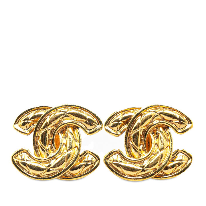 Chanel Matelasse Coco Mark Earrings Gold Plated