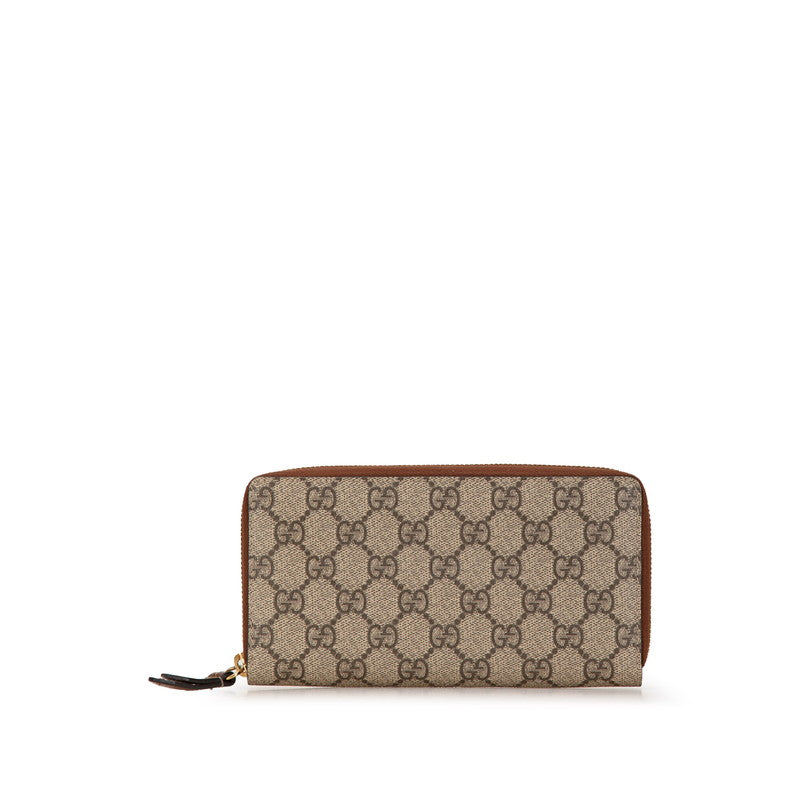 Gucci GG Supreme Zip Around Wallet Brown PVC Leather