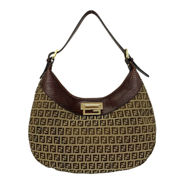 Fendi Zucchino Leather Canvas Shoulder Bag