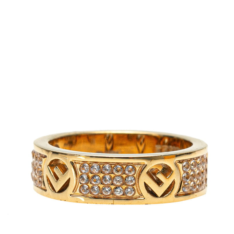 Fendi F Logo Rhinestone Ring Gold Plated