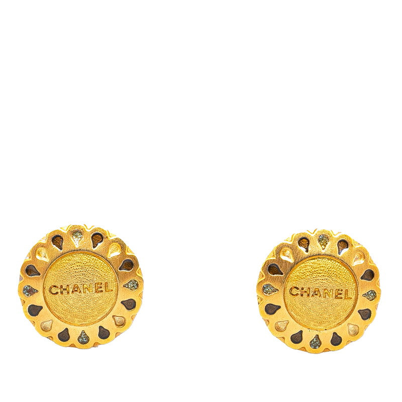 Chanel Color Stone Logo Earrings Gold Plated in Very Good Condition