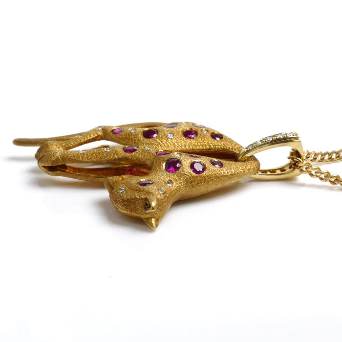 K18YG Yellow Gold Panther Necklace Ruby Diamond