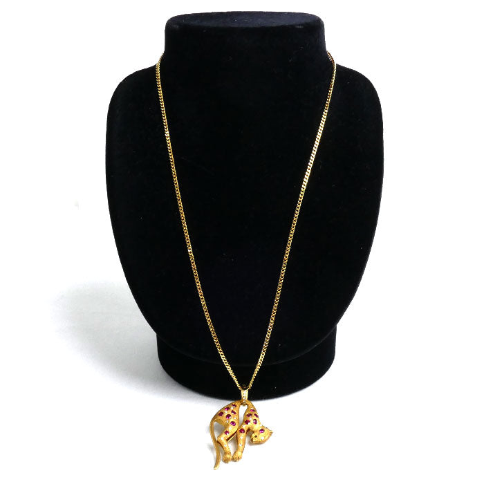 K18YG Yellow Gold Panther Necklace Ruby Diamond